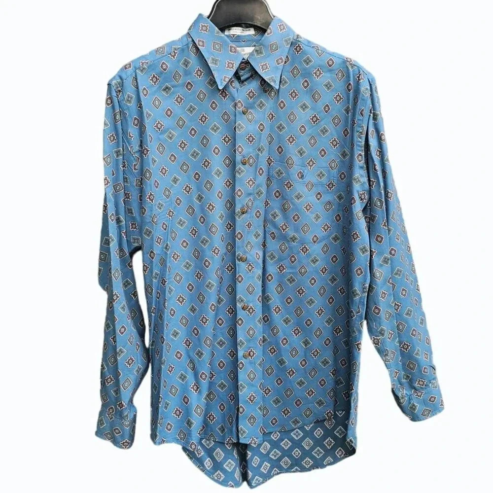 Vtg Mens Sear Roebuck Co Shirt Button USA Retro Celestial Groovy Colorful Funky